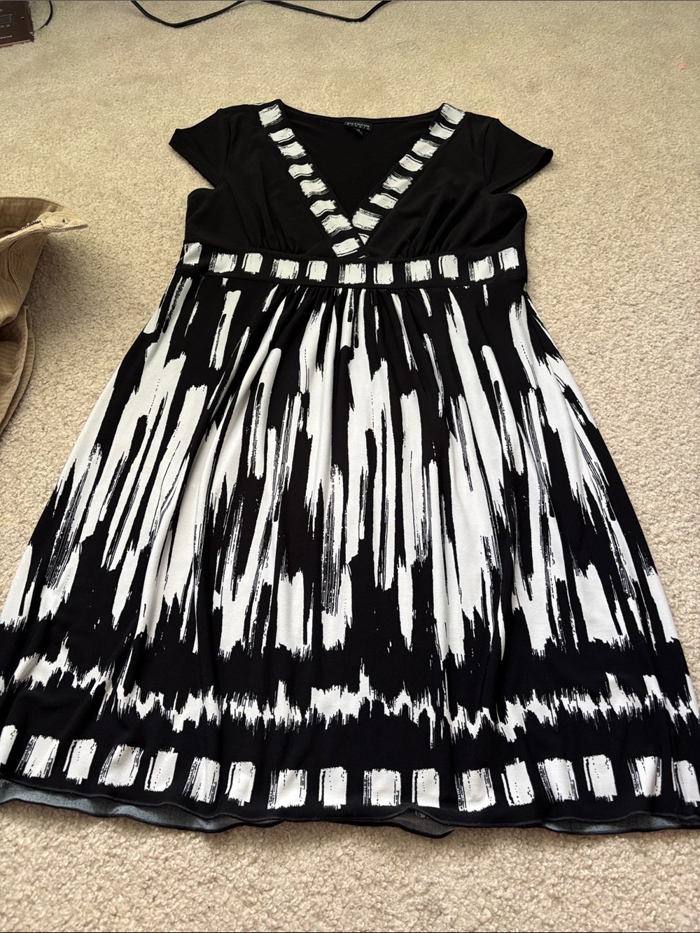 Enfocus Studio Black and White Brushstroke V-Neck Dress